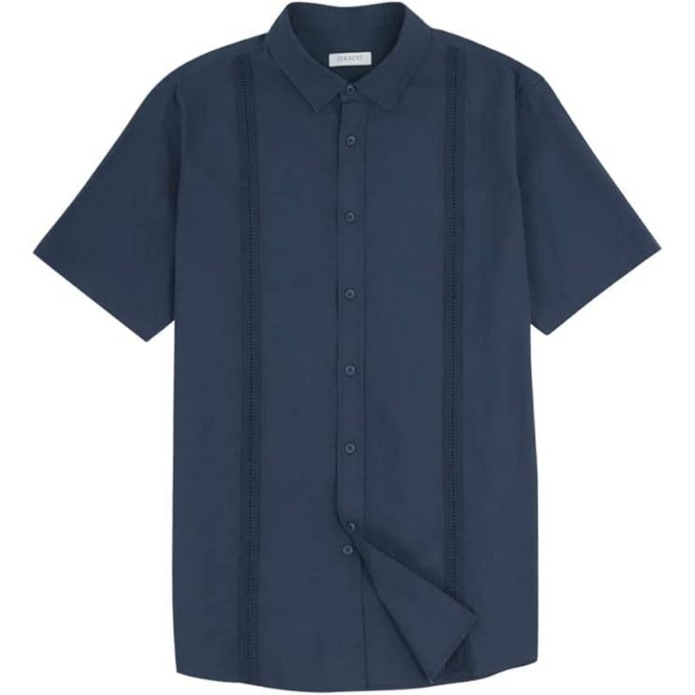 MSRP $20 JEKAOYI Men's M Navy Blue Casual Button Down Short Sleeve Shirt Linen
